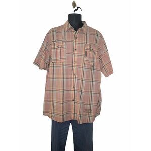 Parish Nation Button Up Shirt Men Sz XXL Military Style Plaid E.2006 Big Graphic